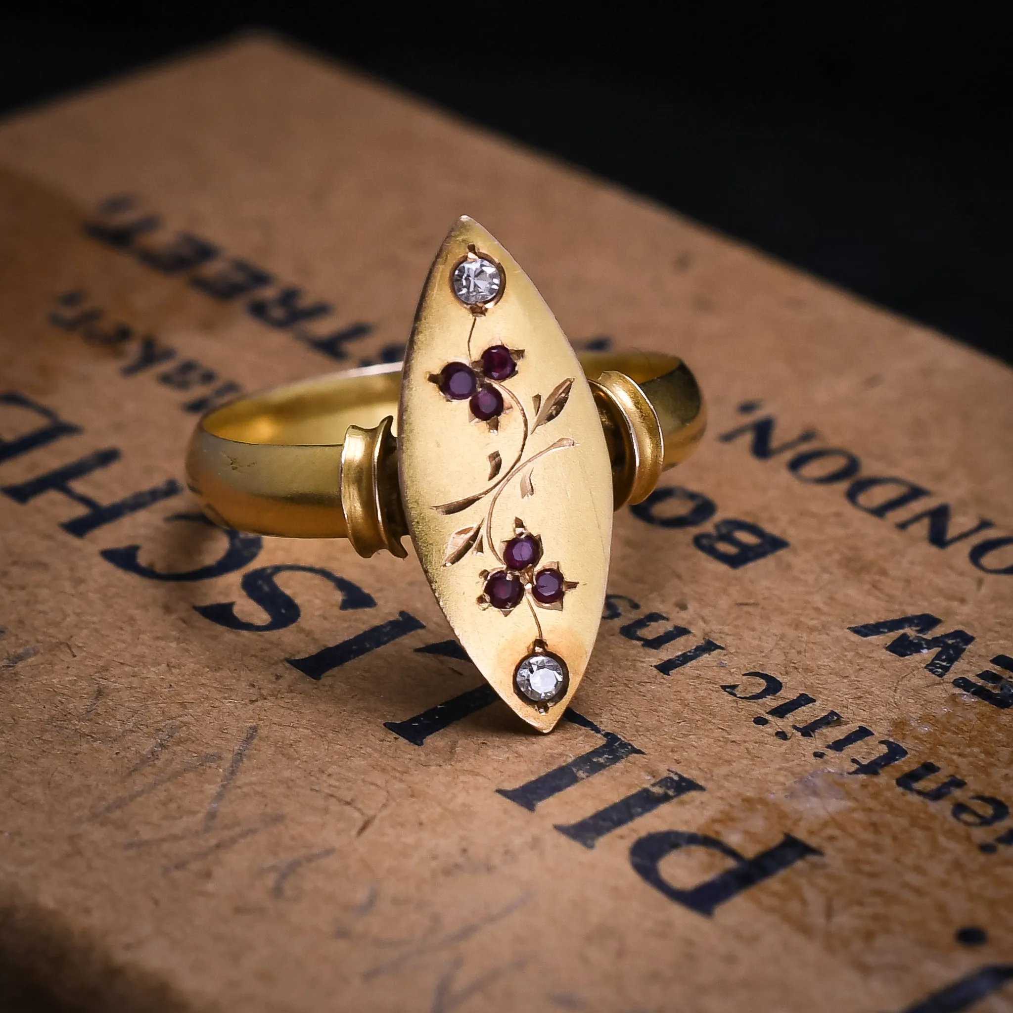 Victorian Ruby & Diamond Navette Ring