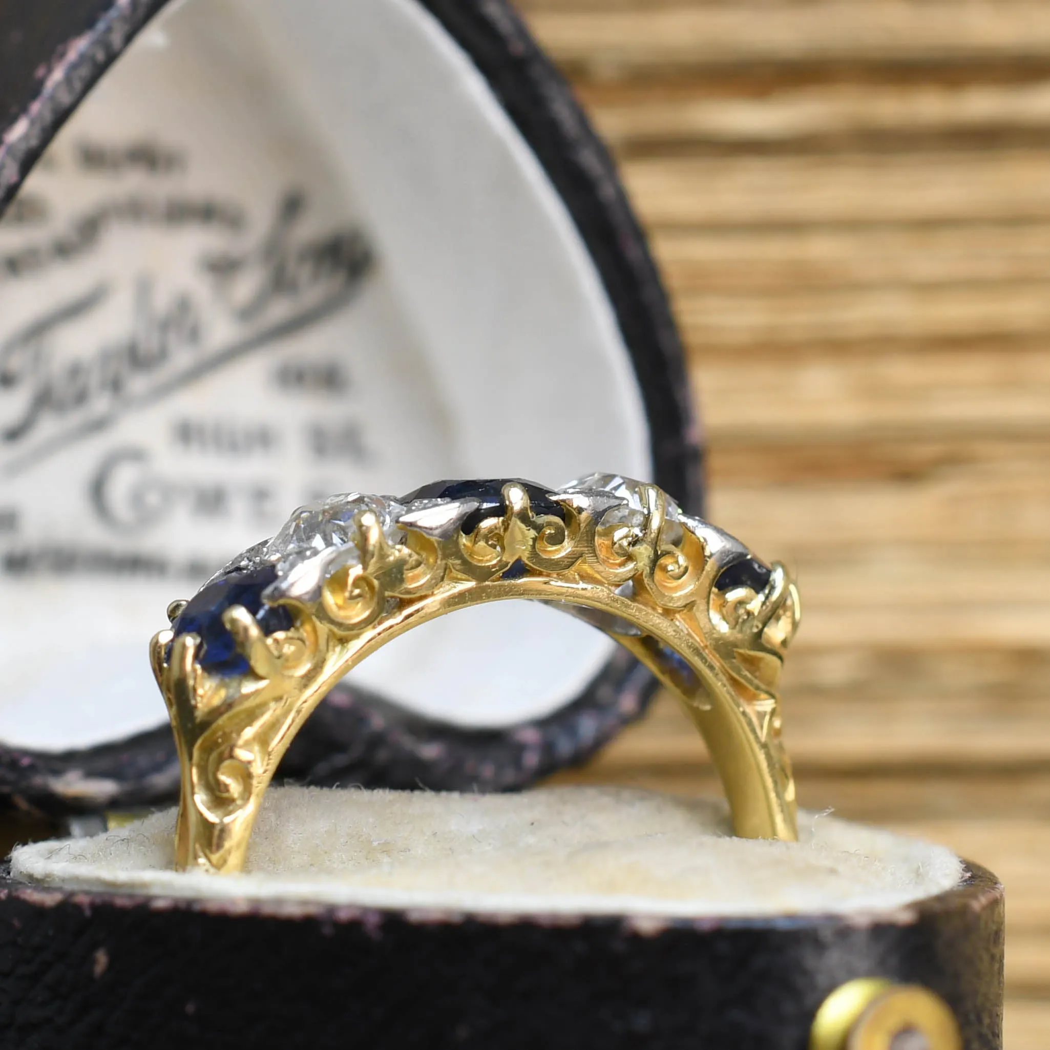 Victorian Sapphire & Diamond 5-Stone Half Hoop Ring