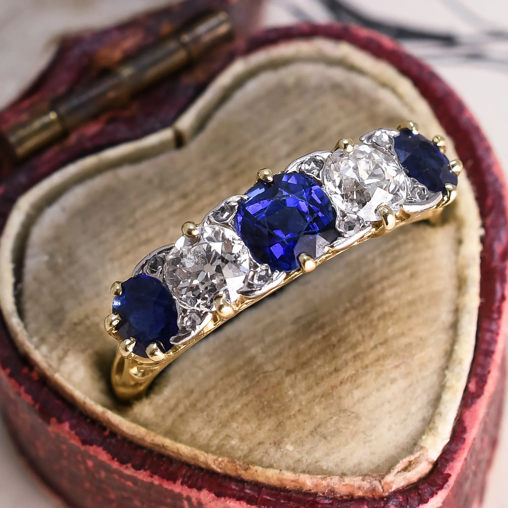 Victorian Sapphire & Diamond 5-Stone Half Hoop Ring