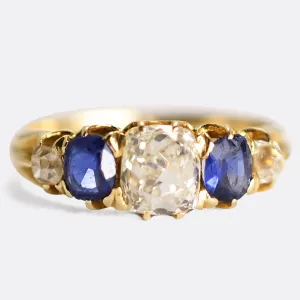 Victorian Sapphire & Diamond 5-Stone Half Hoop Ring