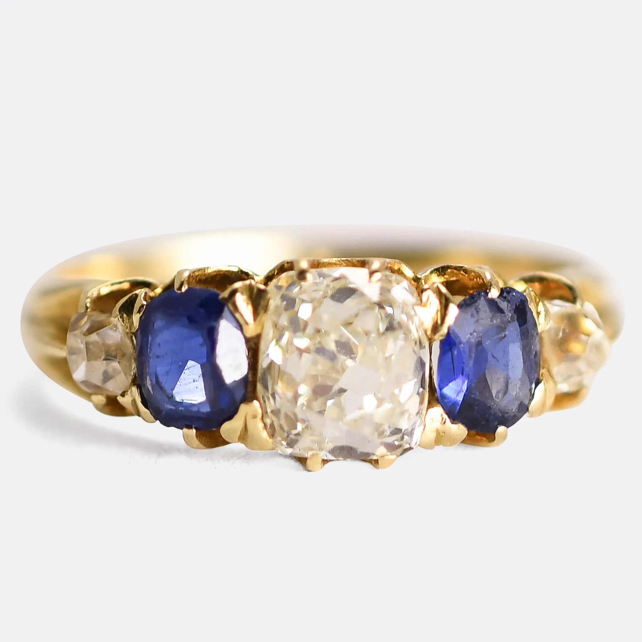 Victorian Sapphire & Diamond 5-Stone Half Hoop Ring