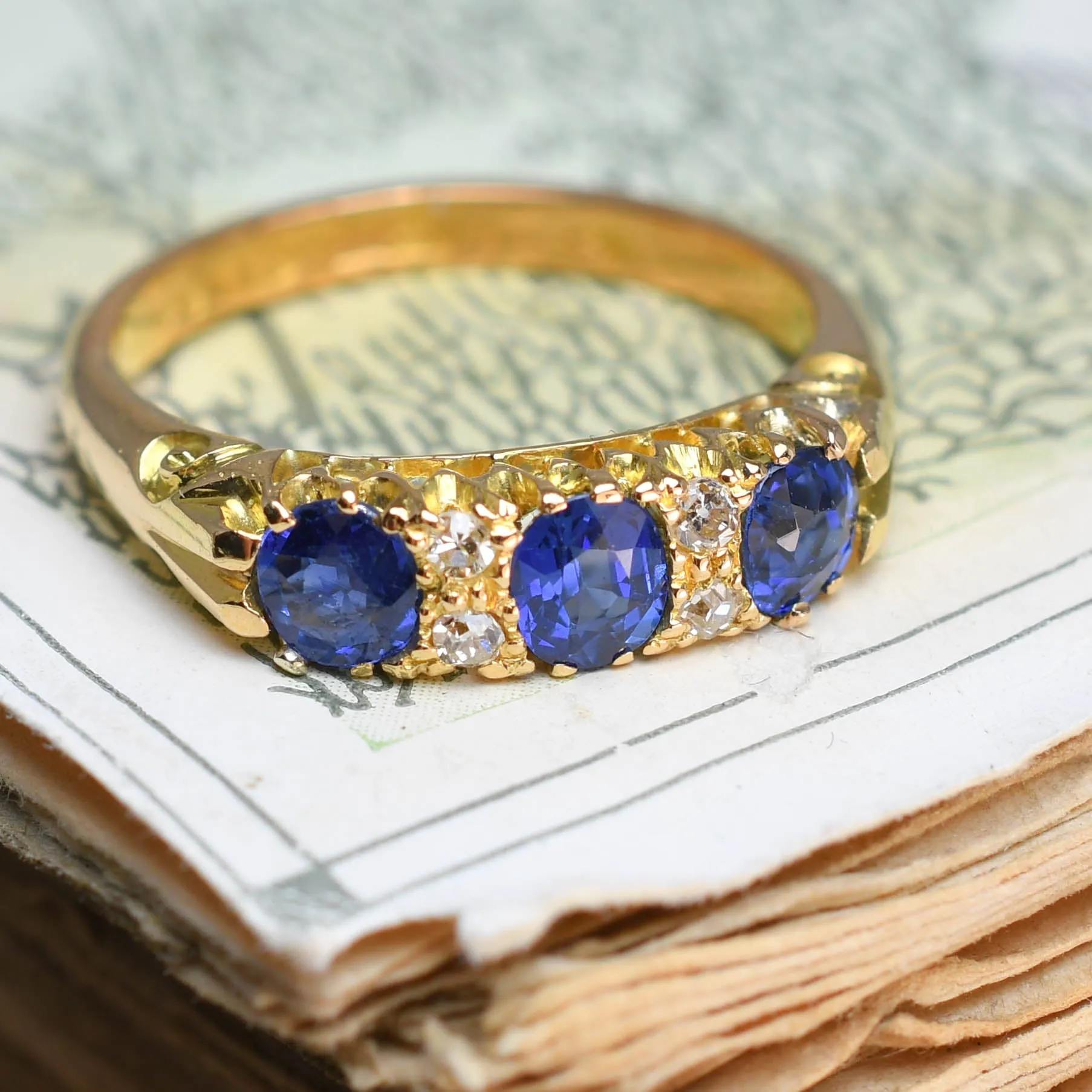 Victorian Sapphire & Diamond Half-Hoop Ring