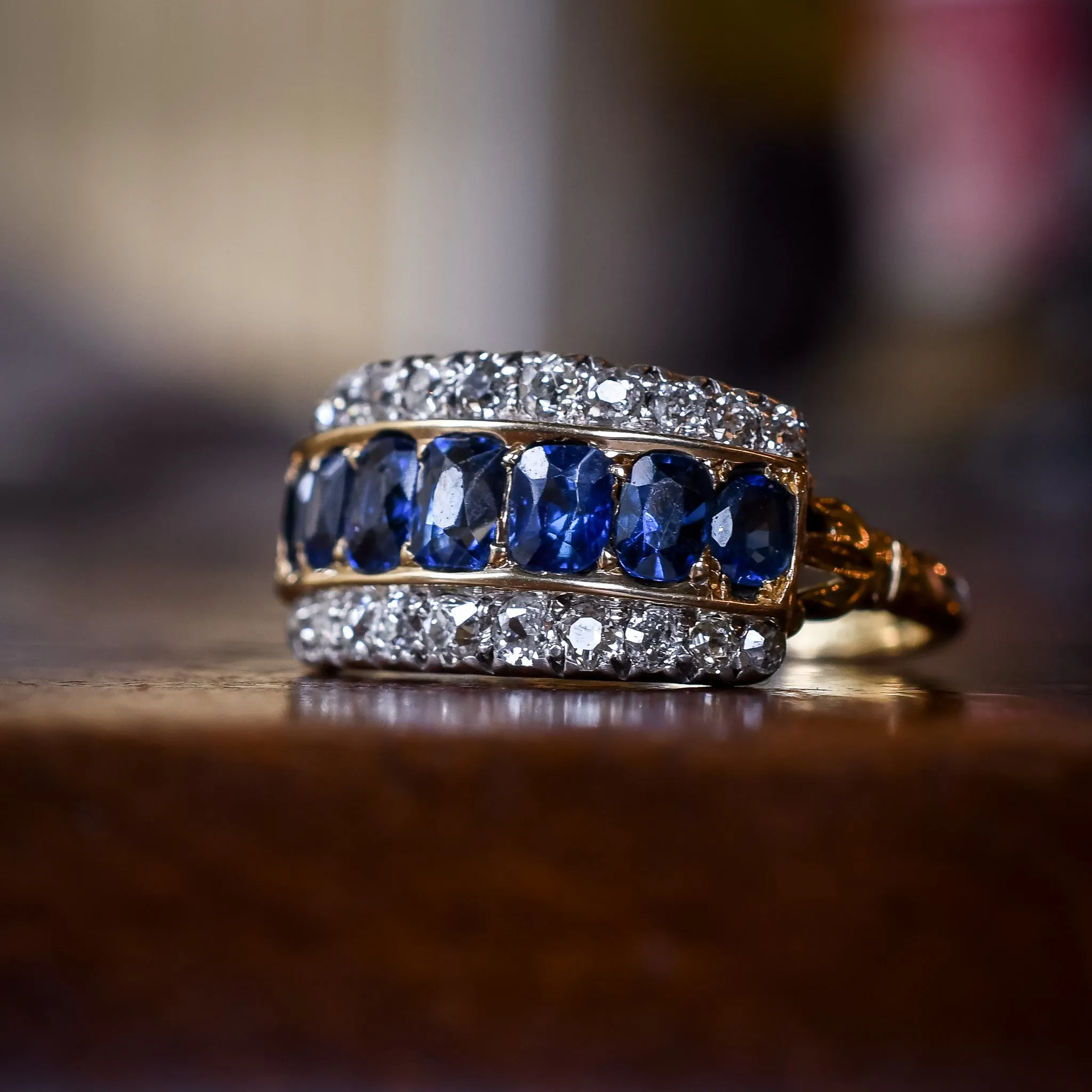 Victorian Sapphire & Diamond Triple Row Ring