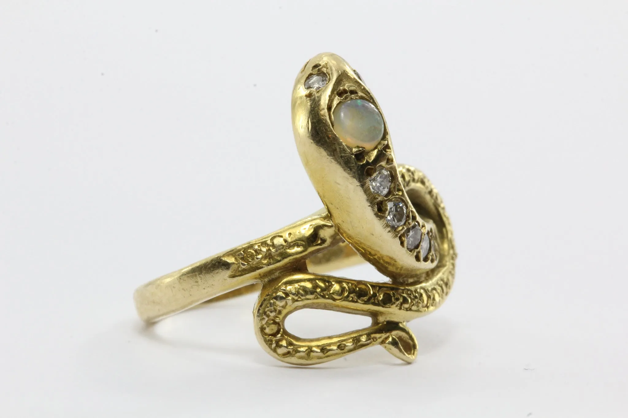 Victorian Style 14K Gold Diamond & Opal Snake Estate Ring