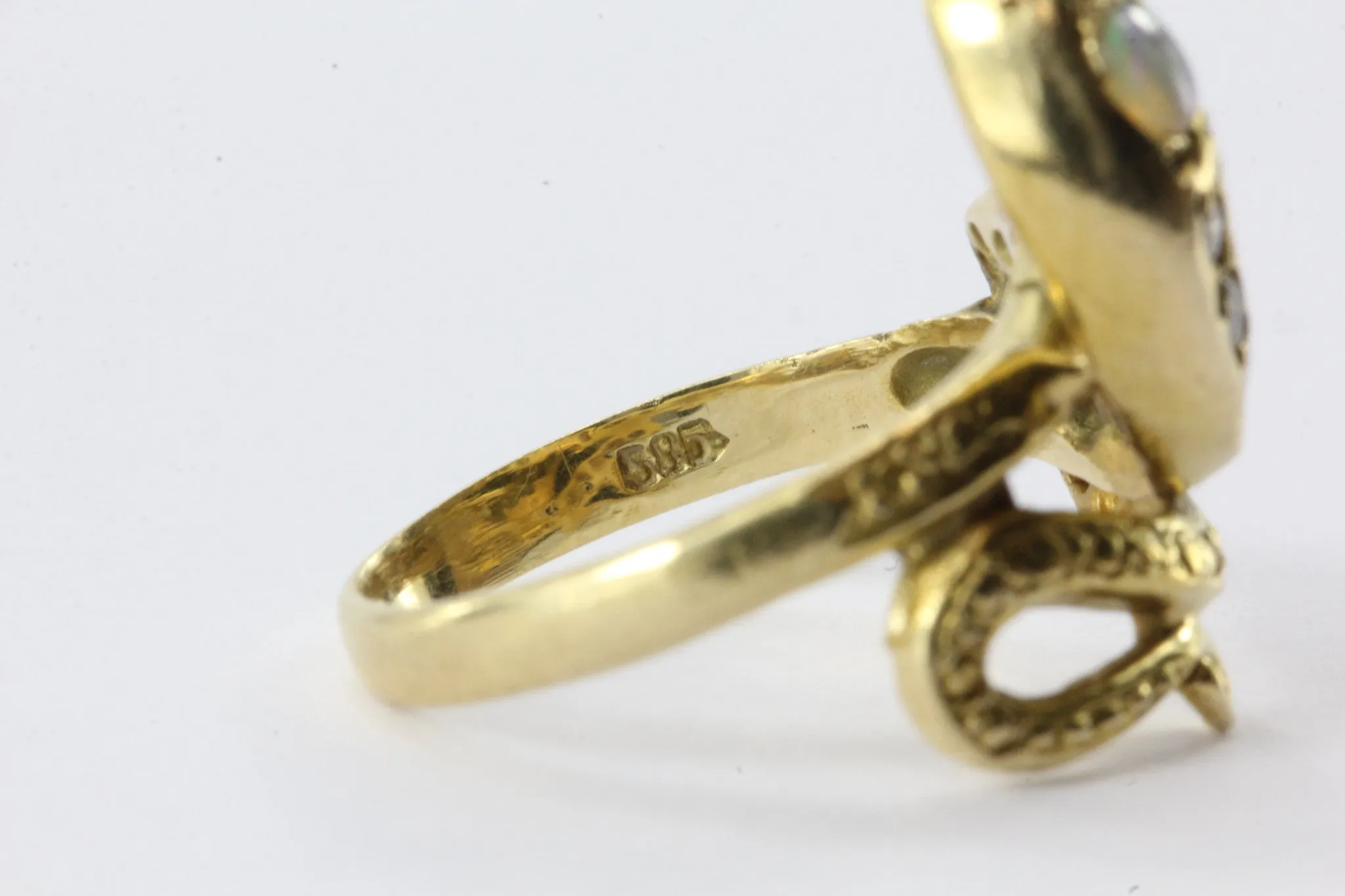 Victorian Style 14K Gold Diamond & Opal Snake Estate Ring