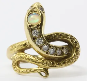 Victorian Style 14K Gold Diamond & Opal Snake Estate Ring