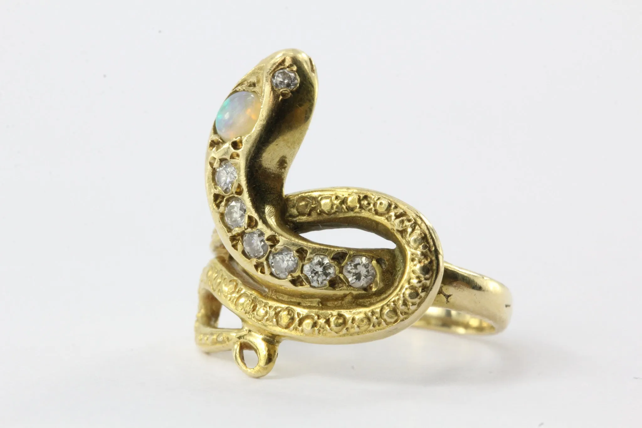 Victorian Style 14K Gold Diamond & Opal Snake Estate Ring