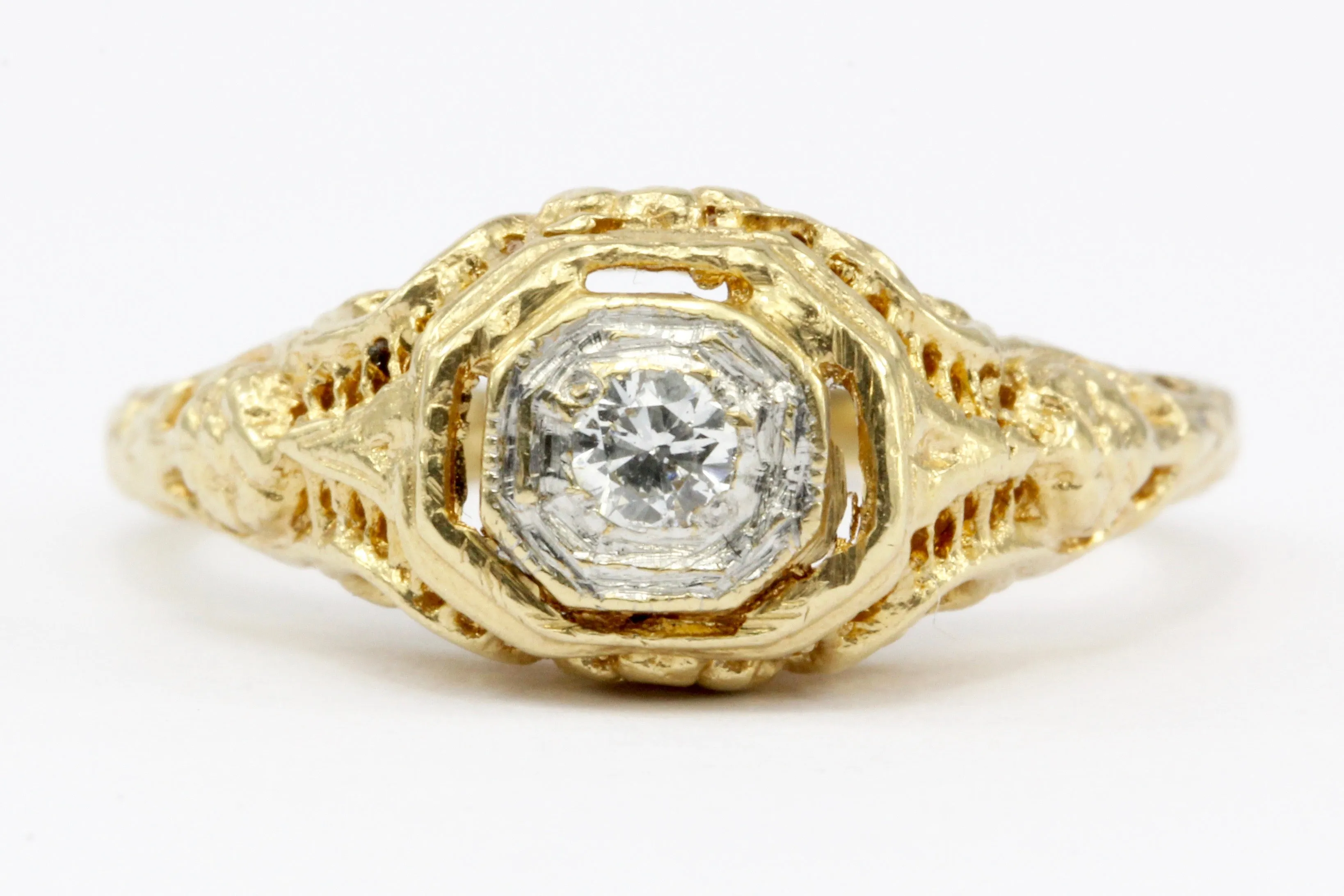 Victorian Style 14K Gold Diamond Engagement Ring