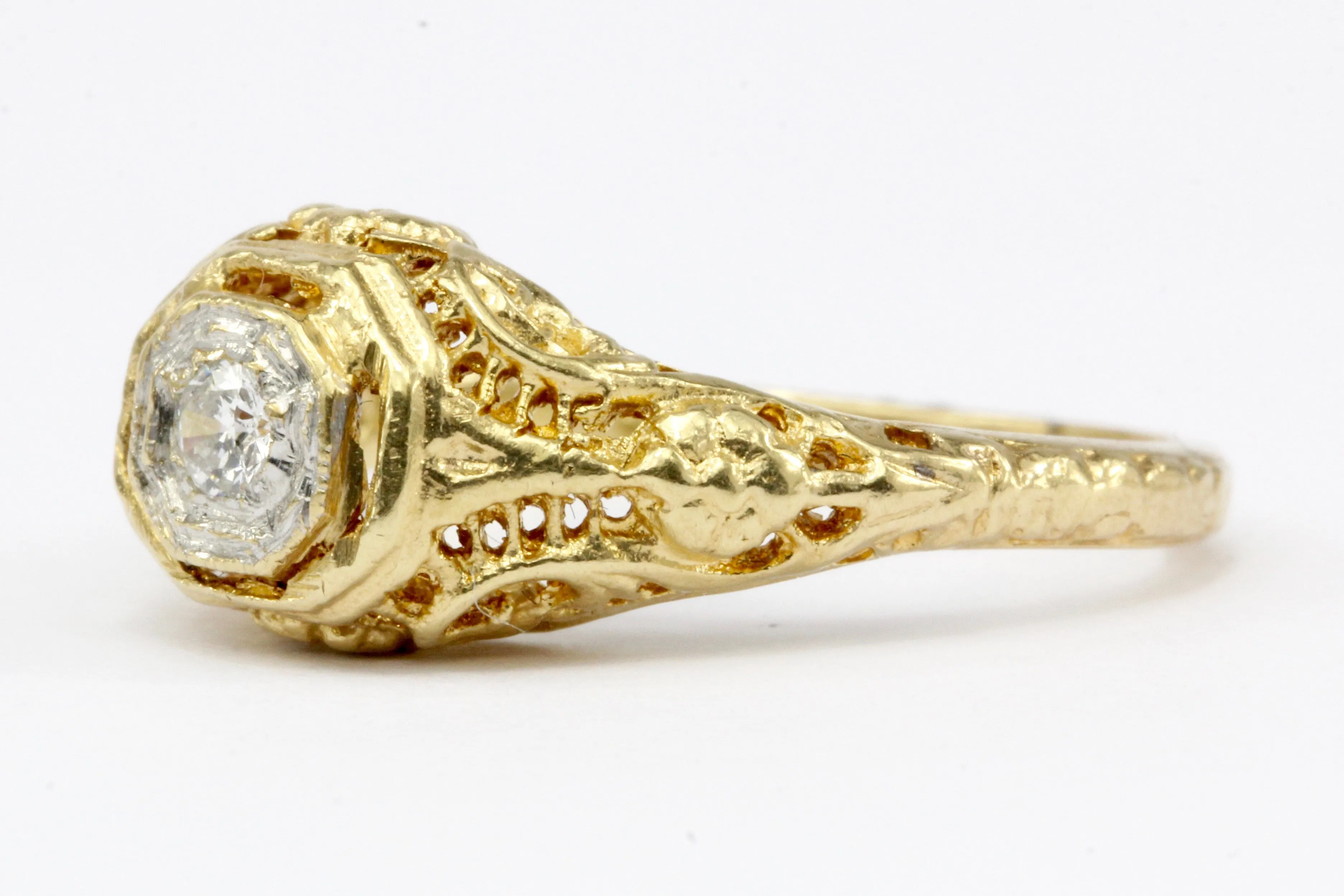 Victorian Style 14K Gold Diamond Engagement Ring