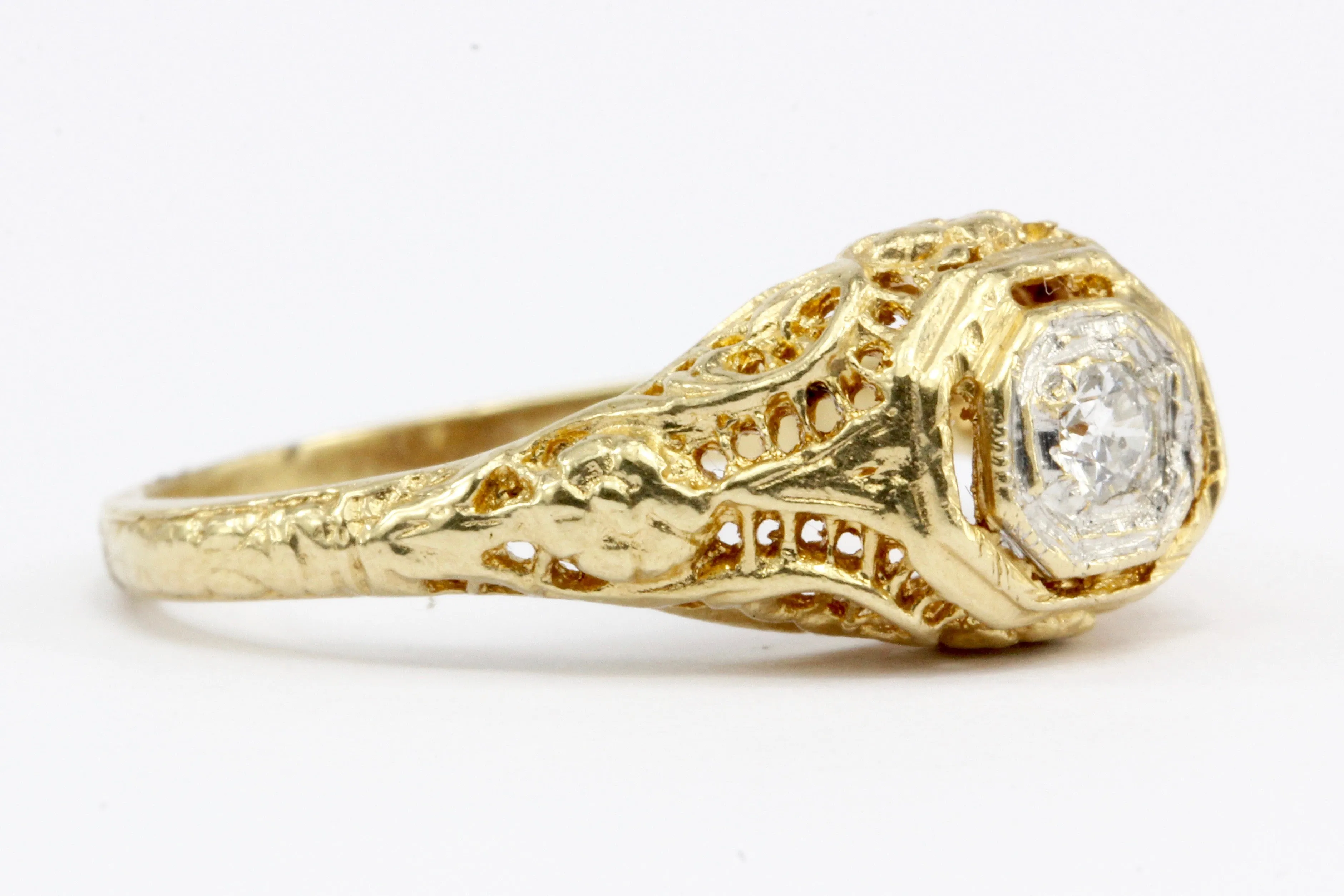 Victorian Style 14K Gold Diamond Engagement Ring
