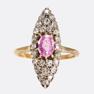 Victorian Tourmaline & Diamond Navette Cluster  Ring