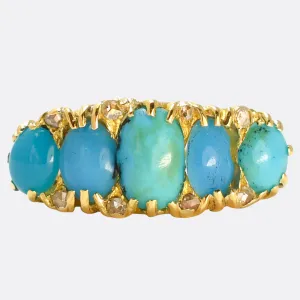 Victorian Turquoise & Diamond 5-Stone Half Hoop Ring