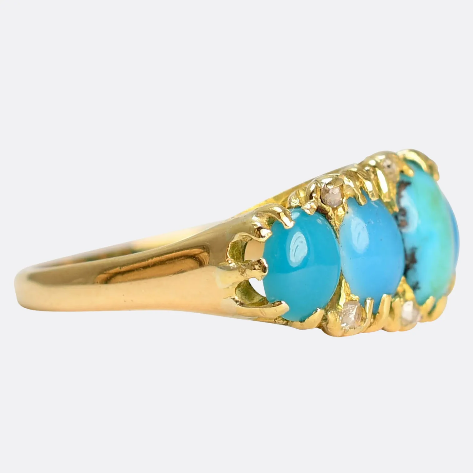 Victorian Turquoise & Diamond 5-Stone Half Hoop Ring