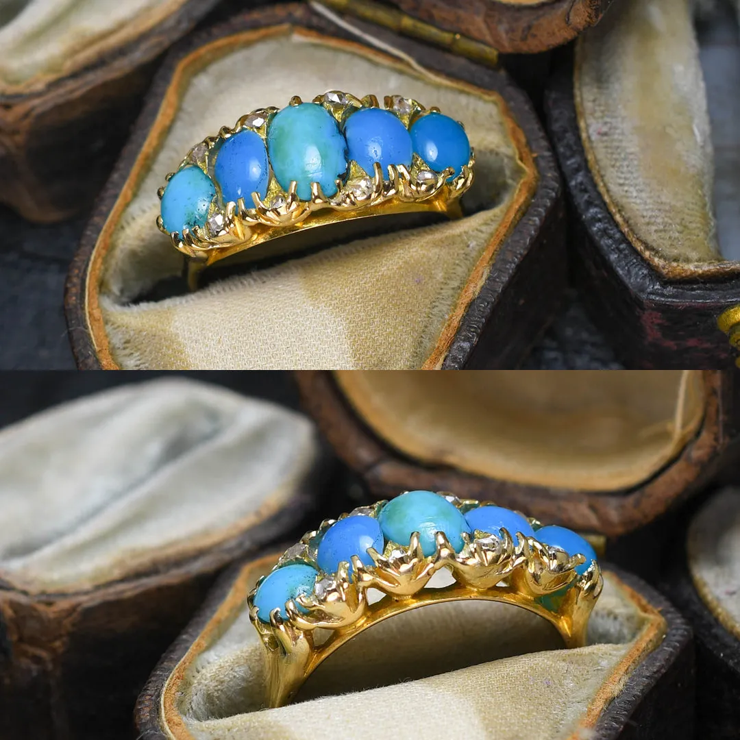 Victorian Turquoise & Diamond 5-Stone Half Hoop Ring