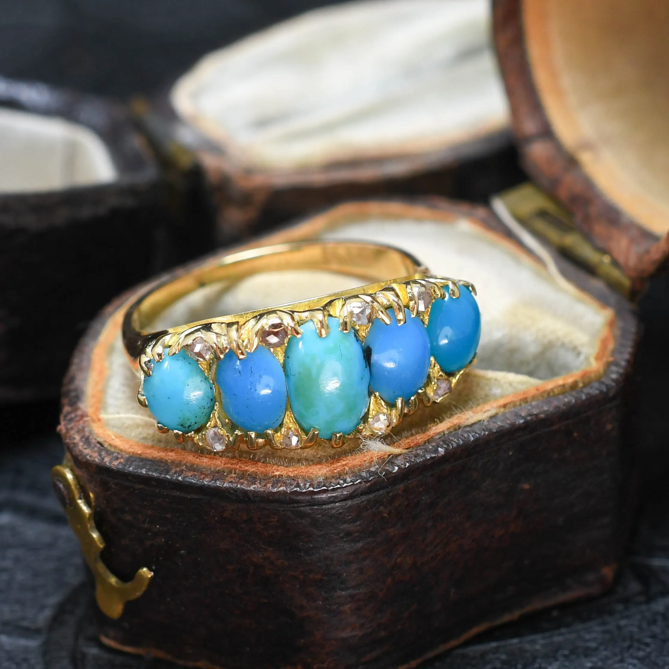 Victorian Turquoise & Diamond 5-Stone Half Hoop Ring