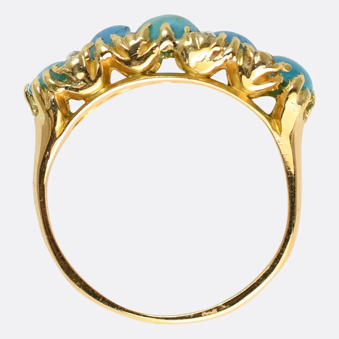 Victorian Turquoise & Diamond 5-Stone Half Hoop Ring