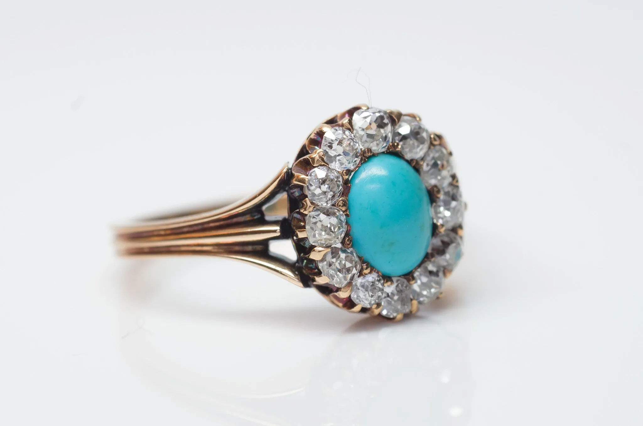 VICTORIAN TURQUOISE AND OLD MINE CUT DIAMOND HALO RING