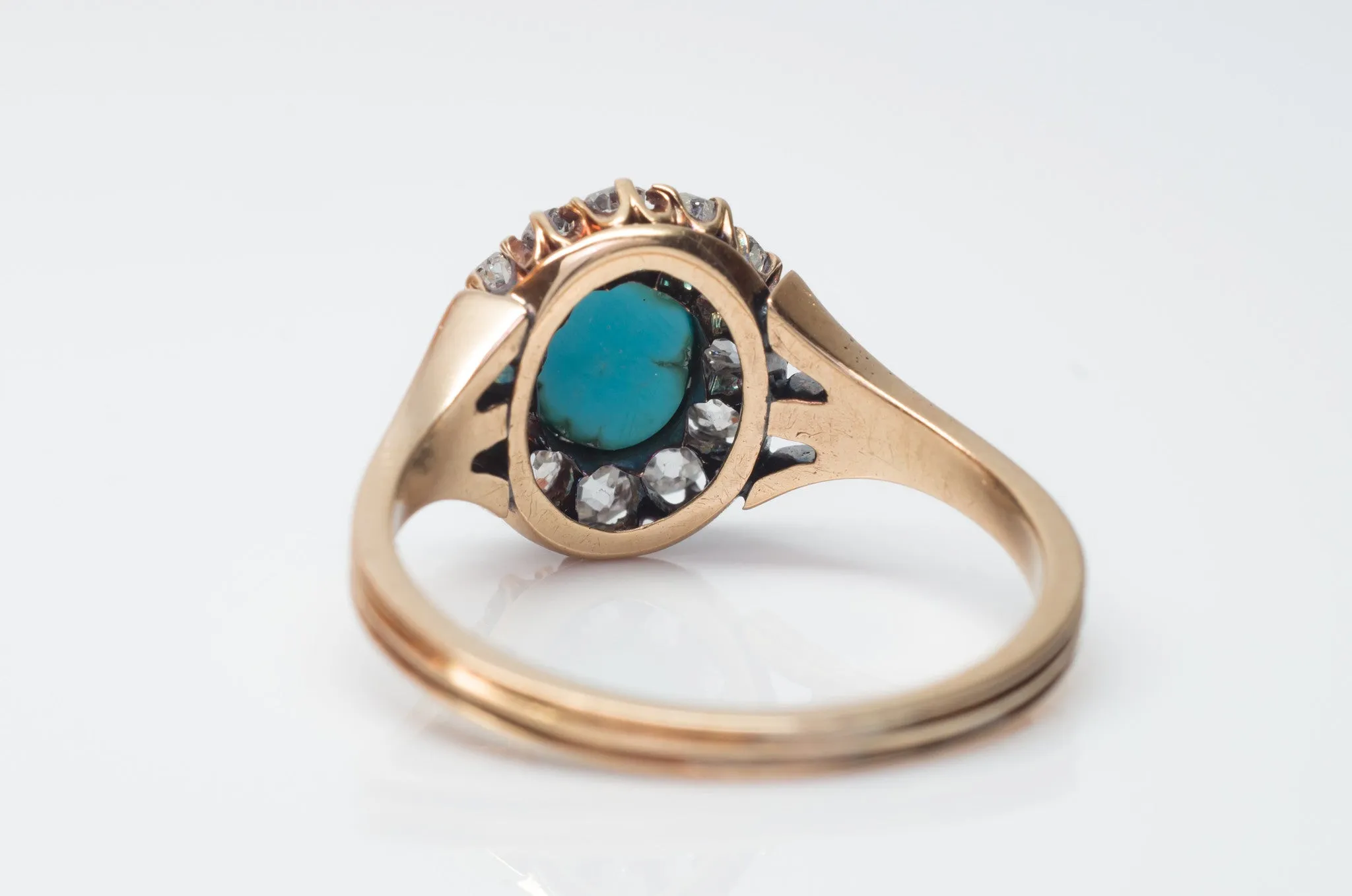VICTORIAN TURQUOISE AND OLD MINE CUT DIAMOND HALO RING
