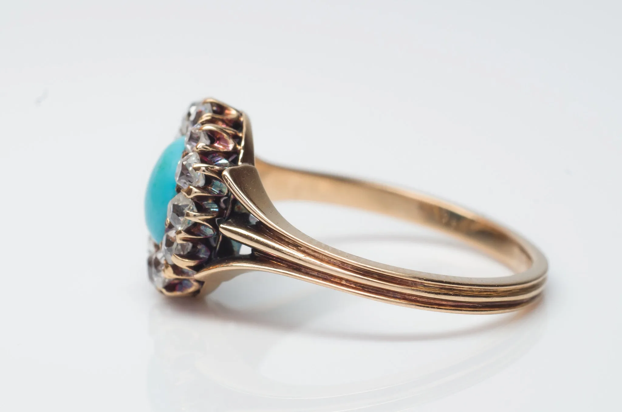 VICTORIAN TURQUOISE AND OLD MINE CUT DIAMOND HALO RING
