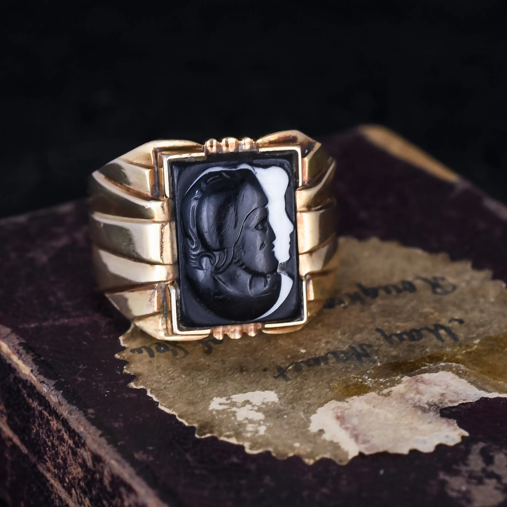 Victorian Venus & Mars Onyx Cameo Signet Ring