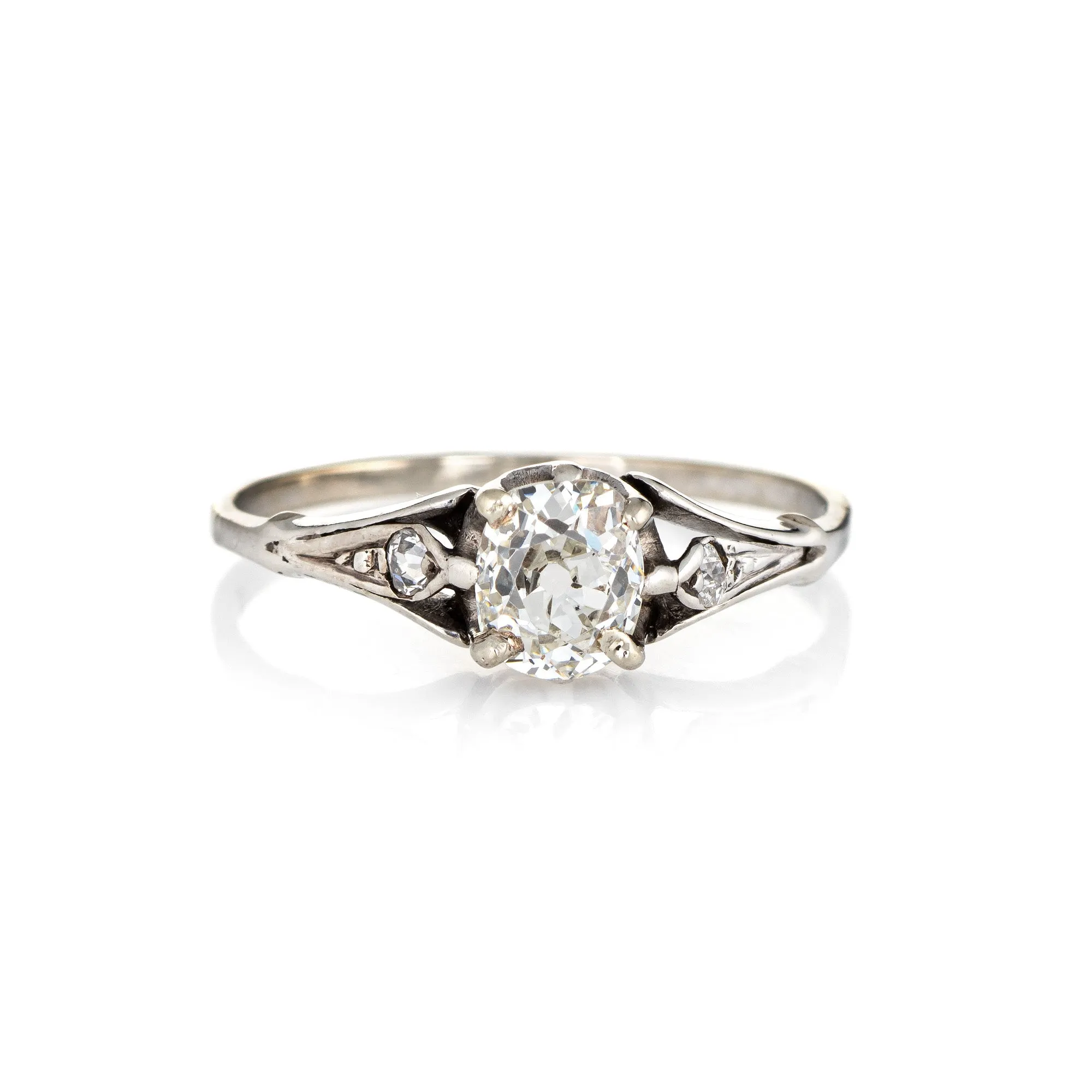 Vintage Art Deco 0.75ct Diamond Engagement Ring 10k White Gold Vintage 6.25