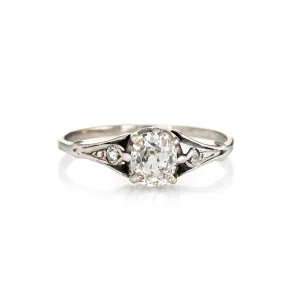 Vintage Art Deco 0.75ct Diamond Engagement Ring 10k White Gold Vintage 6.25