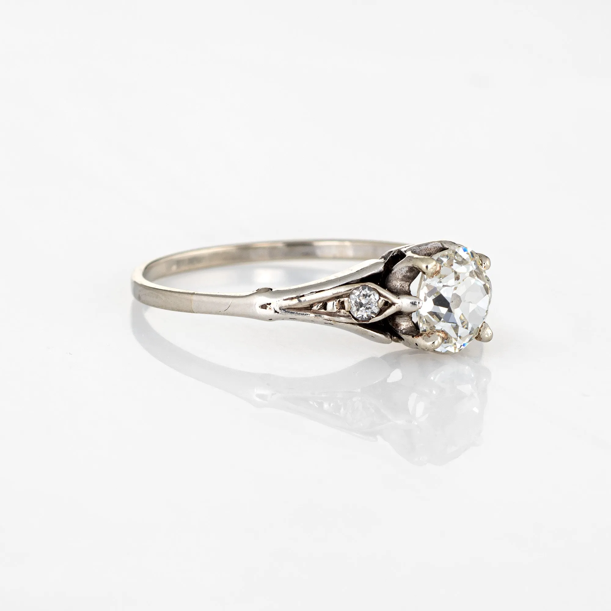 Vintage Art Deco 0.75ct Diamond Engagement Ring 10k White Gold Vintage 6.25