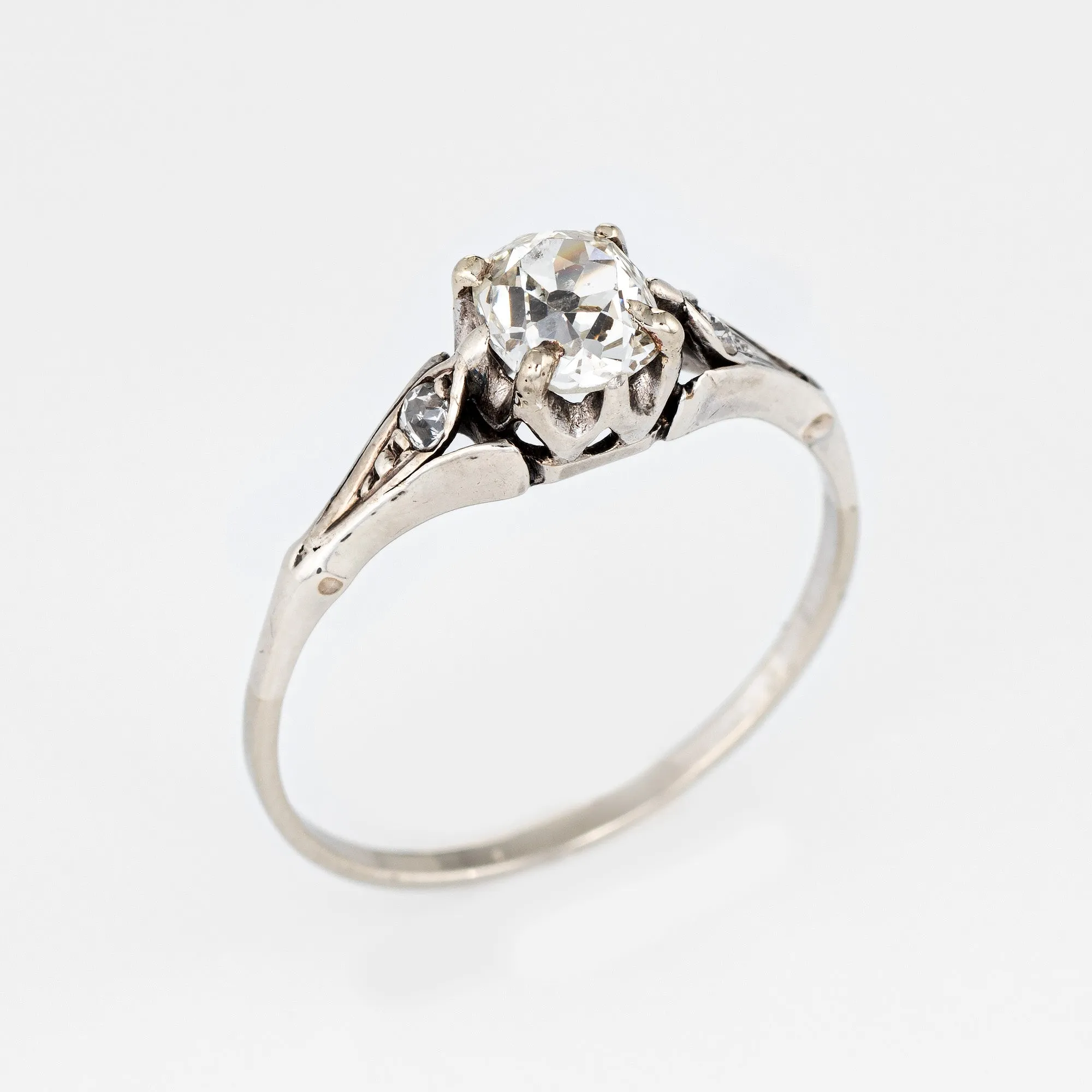 Vintage Art Deco 0.75ct Diamond Engagement Ring 10k White Gold Vintage 6.25