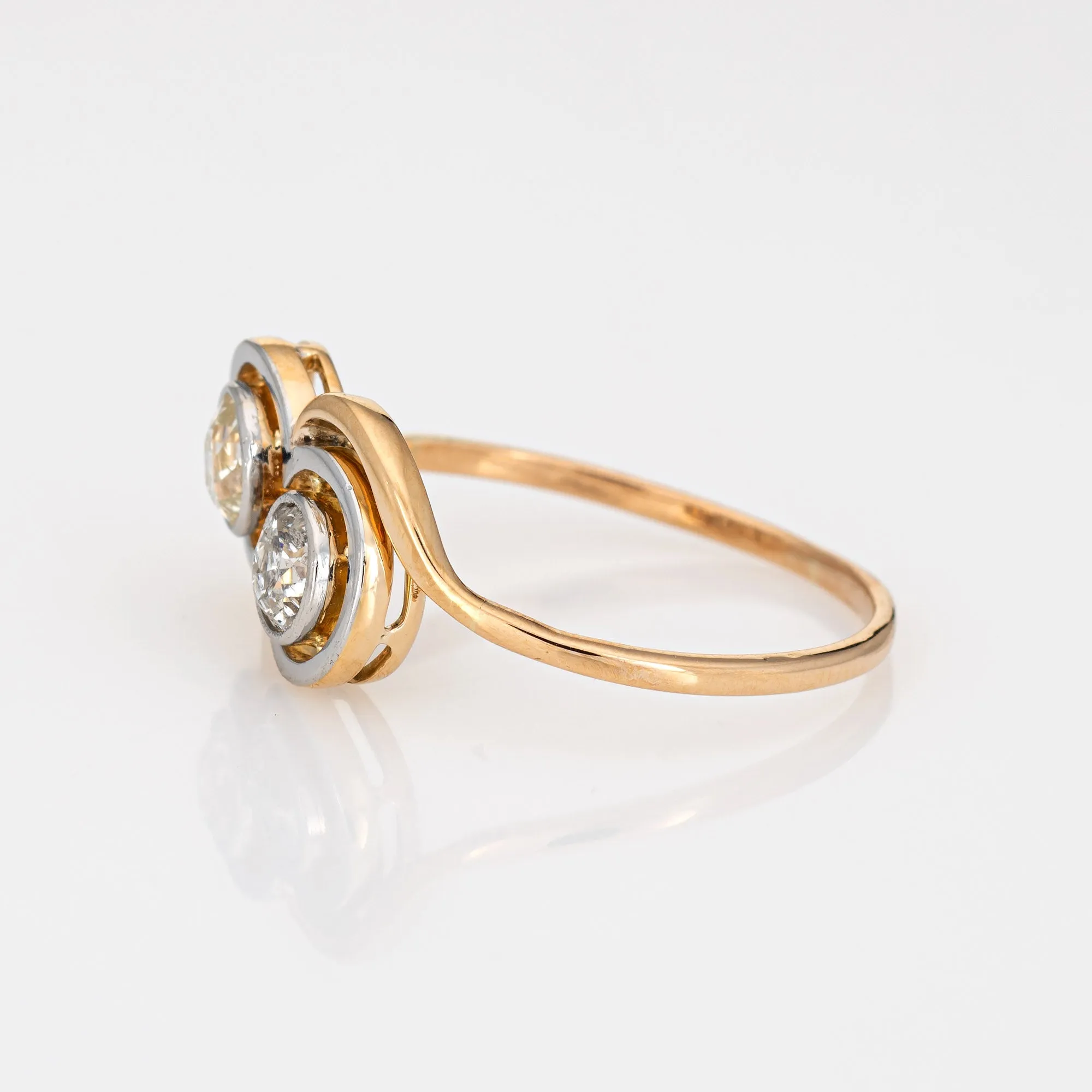 Vintage Art Deco Double Diamond Ring Toi et Moi Old Mine Cuts 14k Yellow Gold