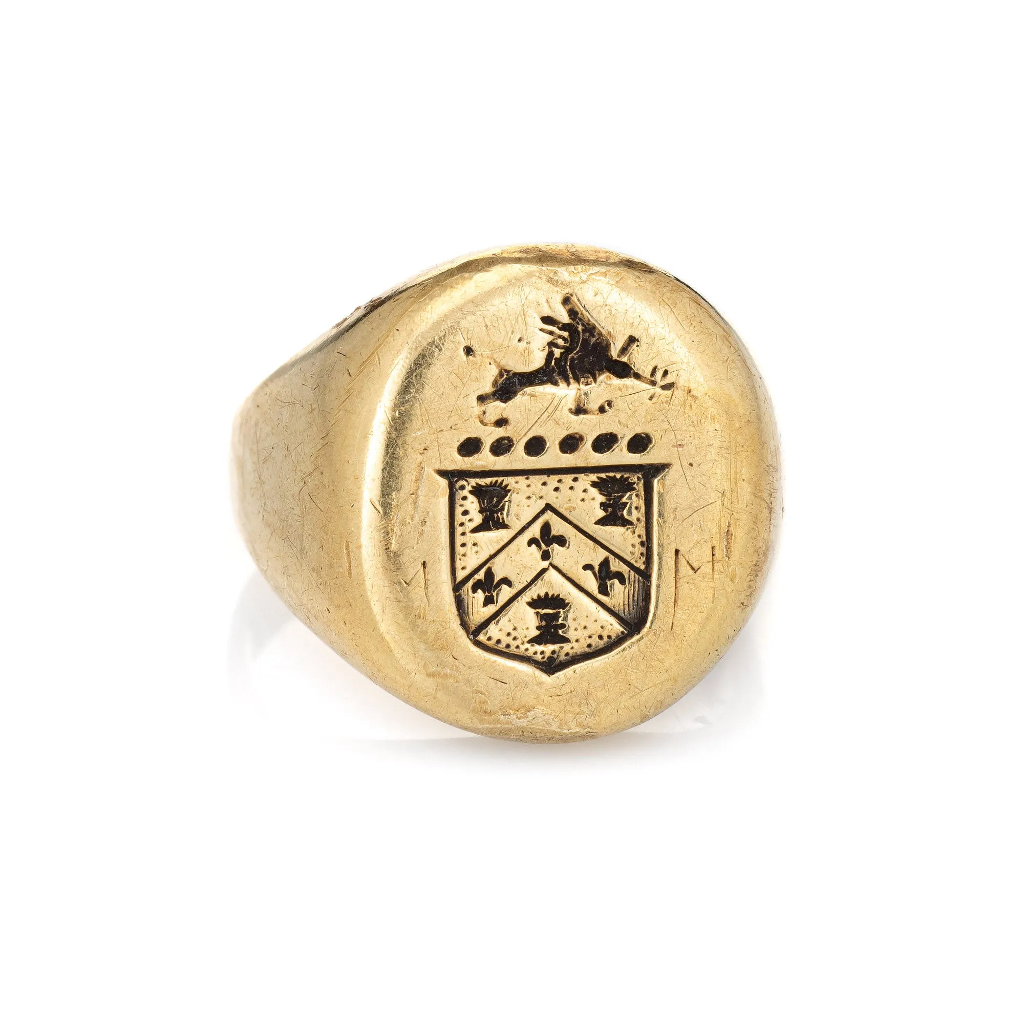 Vintage Art Deco Family Crest Signet Ring Heavy 14k Yellow Gold Sz 7.75 Jewelry