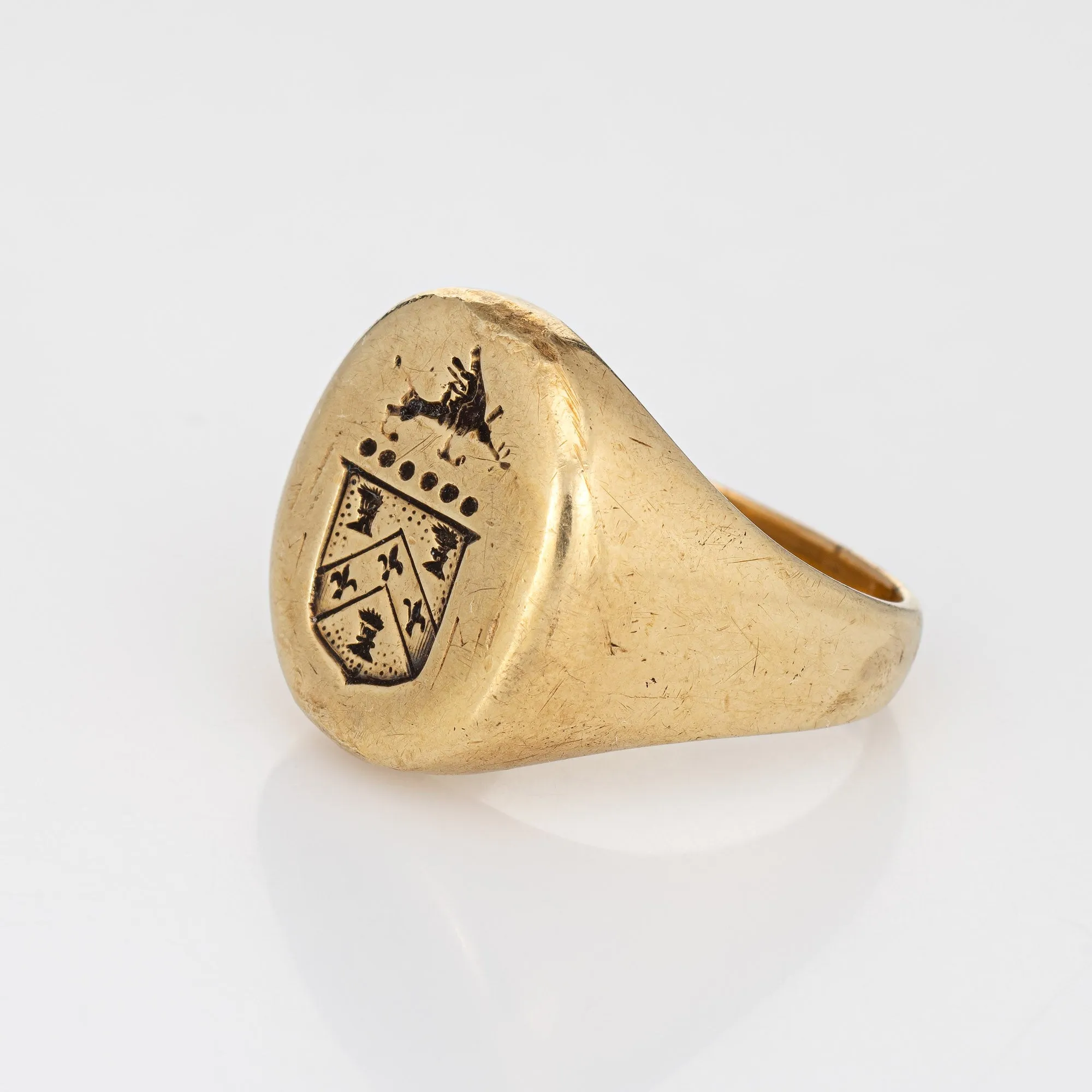 Vintage Art Deco Family Crest Signet Ring Heavy 14k Yellow Gold Sz 7.75 Jewelry