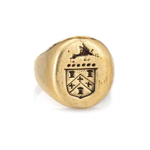 Vintage Art Deco Family Crest Signet Ring Heavy 14k Yellow Gold Sz 7.75 Jewelry