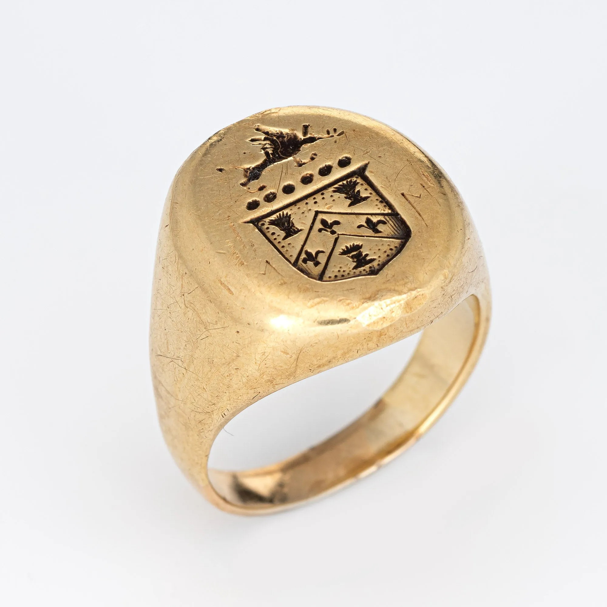 Vintage Art Deco Family Crest Signet Ring Heavy 14k Yellow Gold Sz 7.75 Jewelry
