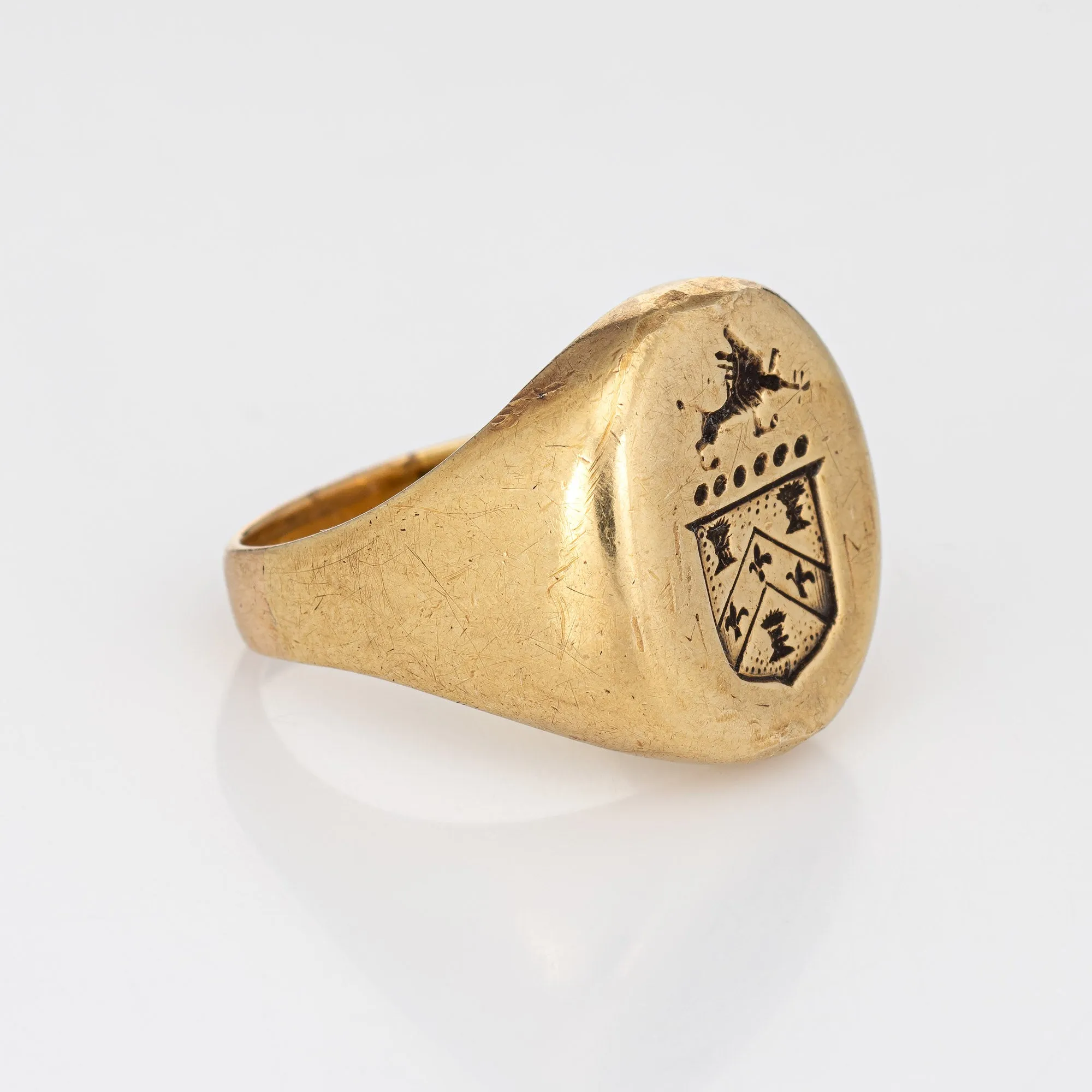 Vintage Art Deco Family Crest Signet Ring Heavy 14k Yellow Gold Sz 7.75 Jewelry