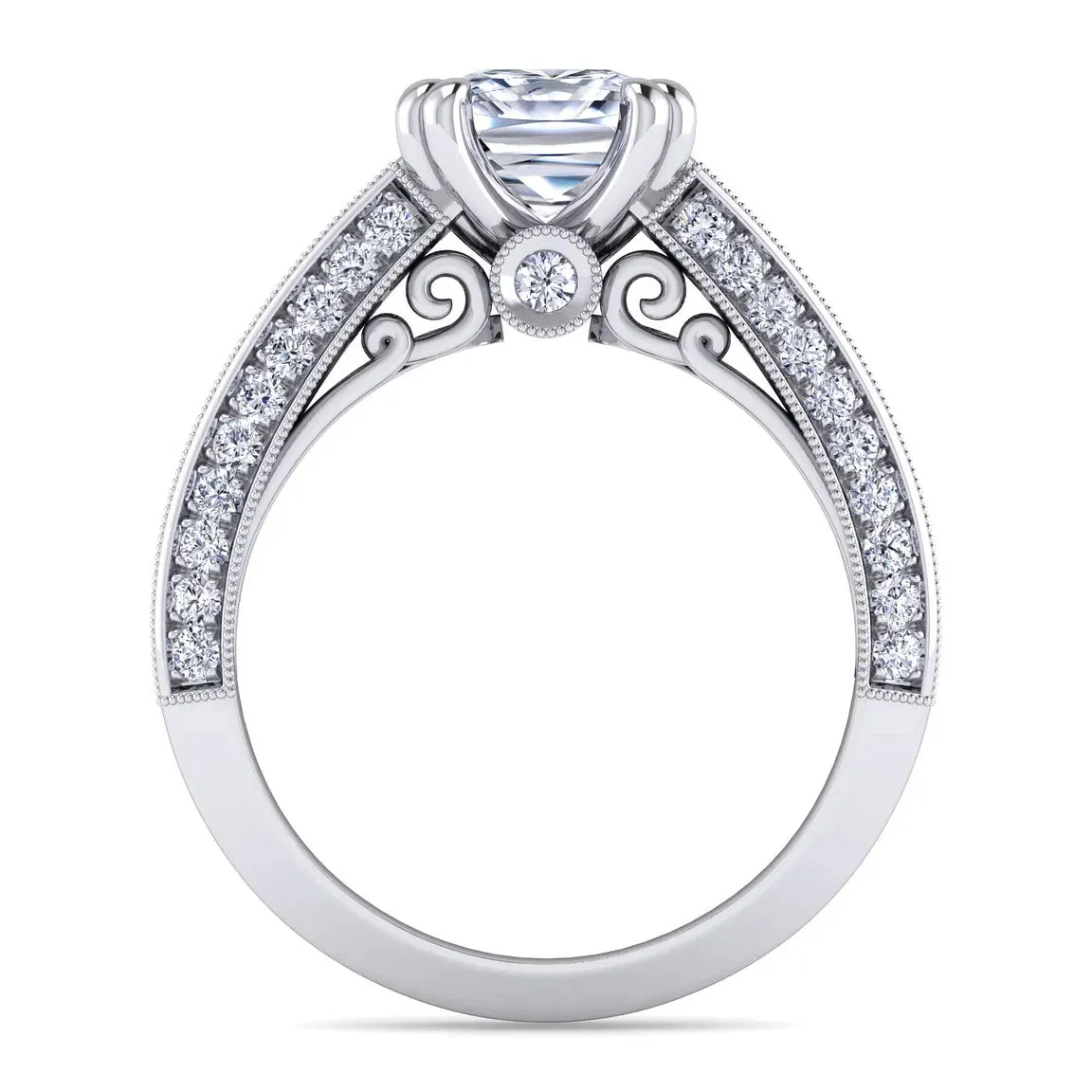 Vintage Inspired Cushion Cut Wide Band Diamond Engagement Ring Mounting