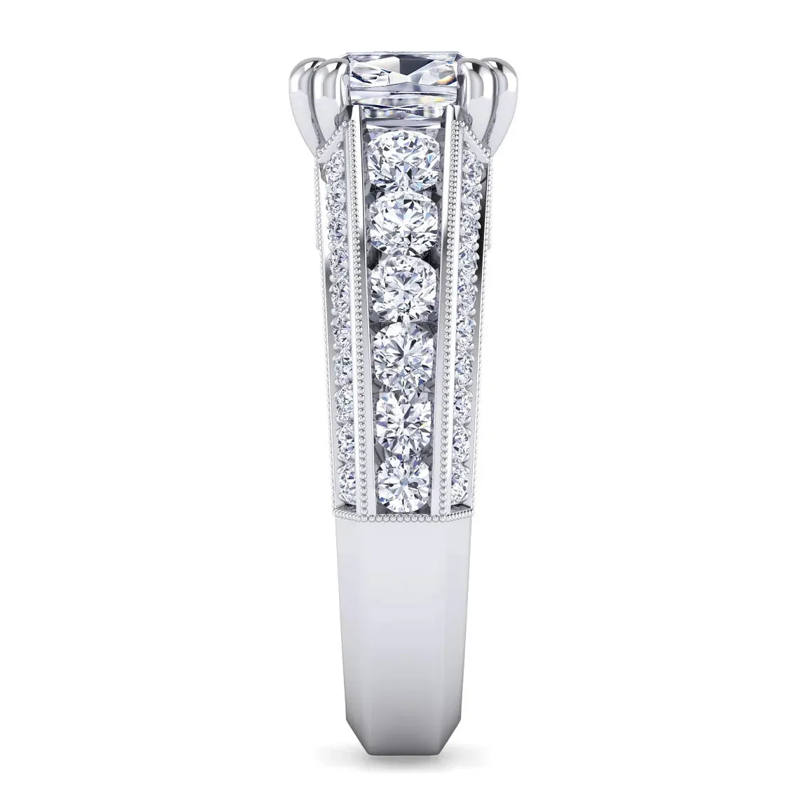 Vintage Inspired Cushion Cut Wide Band Diamond Engagement Ring Mounting
