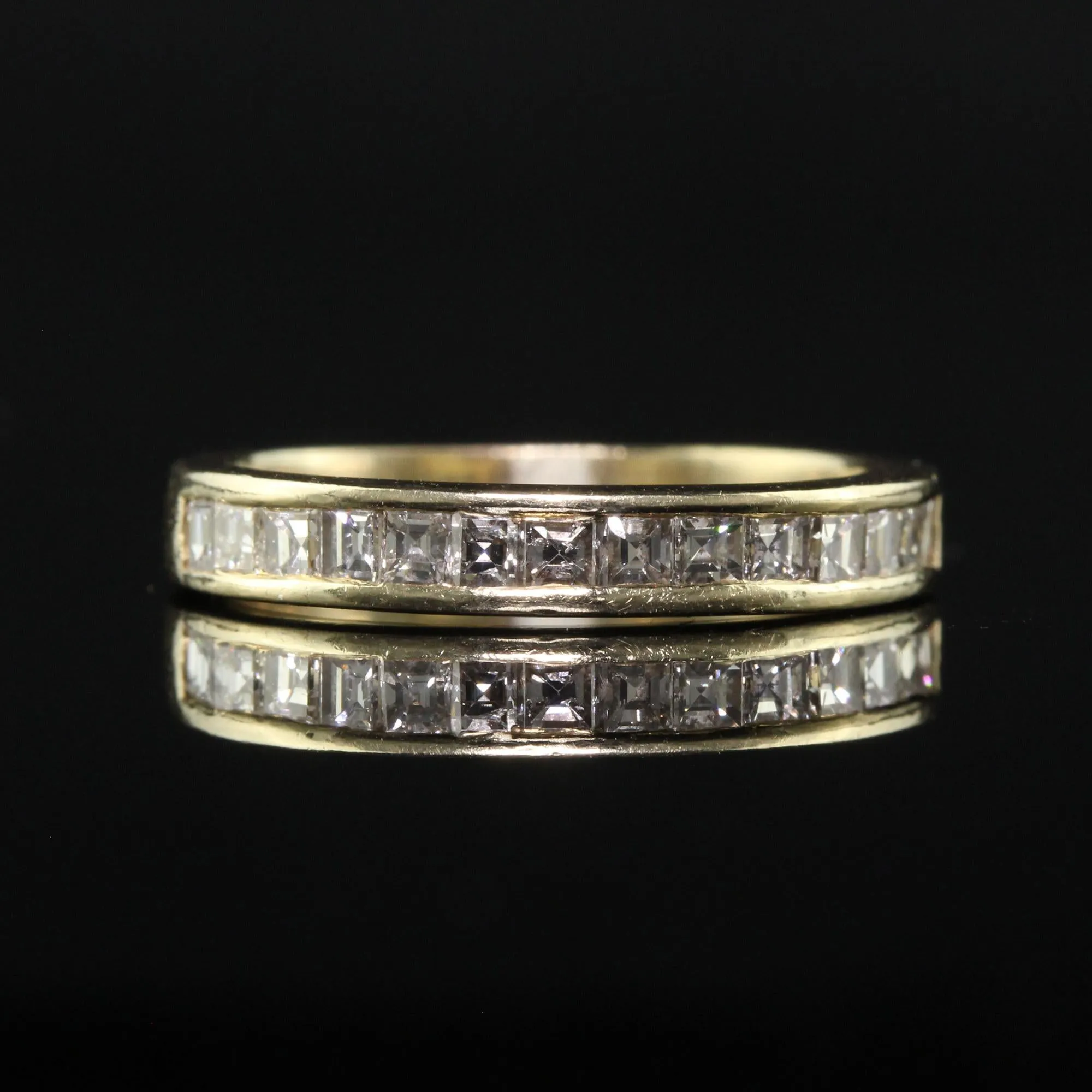 Vintage Retro 14K Yellow Gold Carre Cut Diamond Wedding Band - Size 5