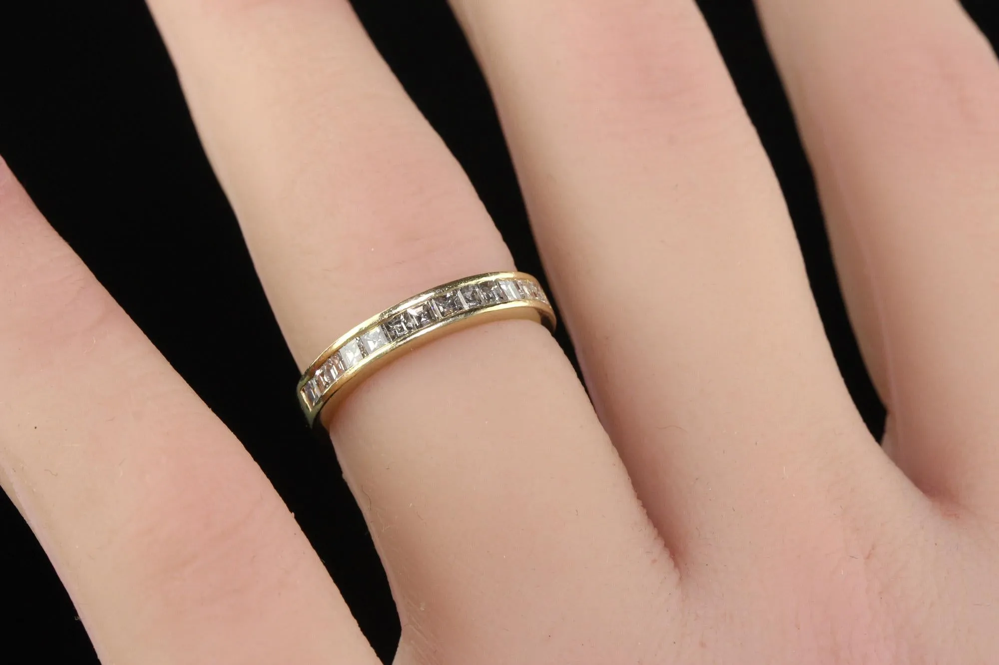 Vintage Retro 14K Yellow Gold Carre Cut Diamond Wedding Band - Size 5