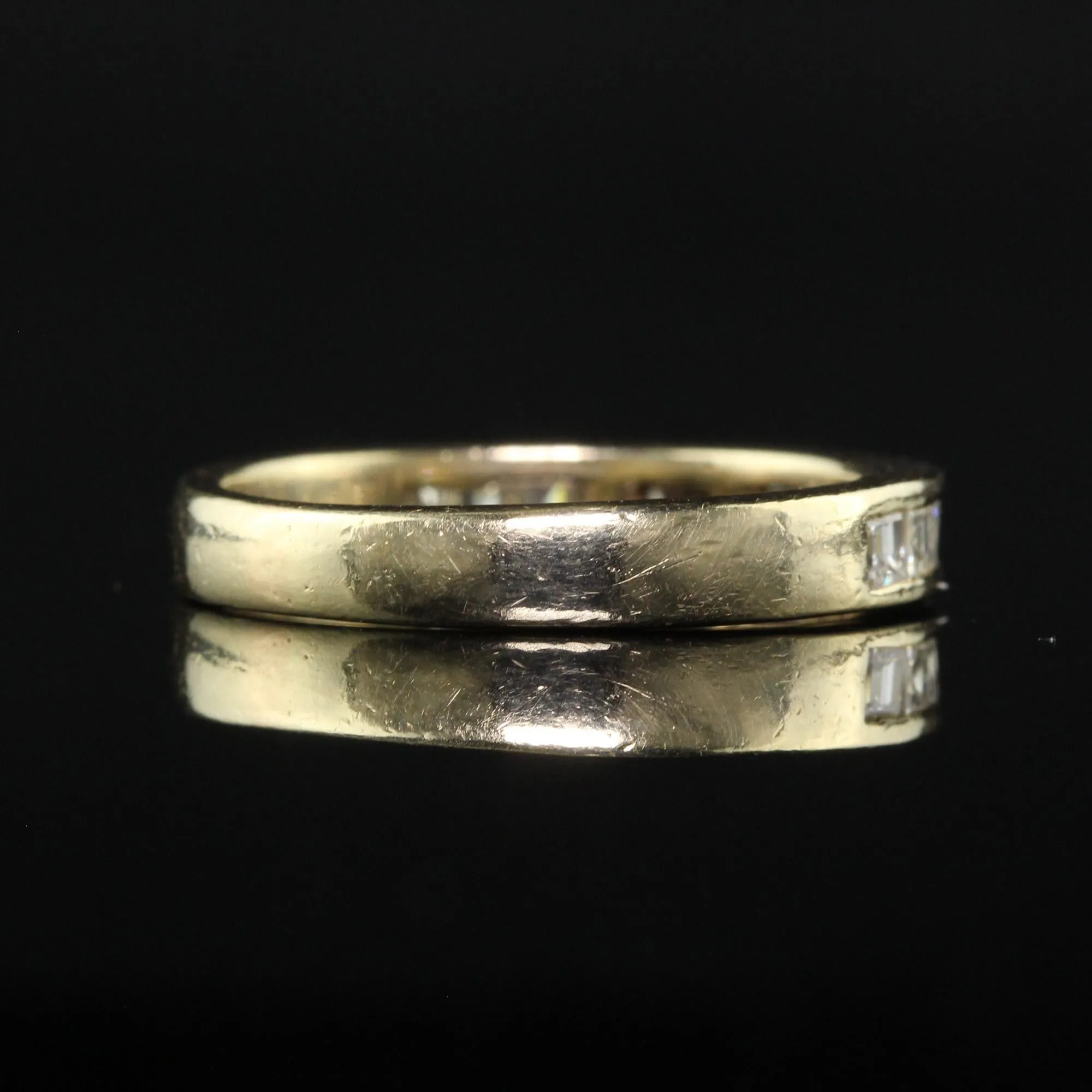 Vintage Retro 14K Yellow Gold Carre Cut Diamond Wedding Band - Size 5