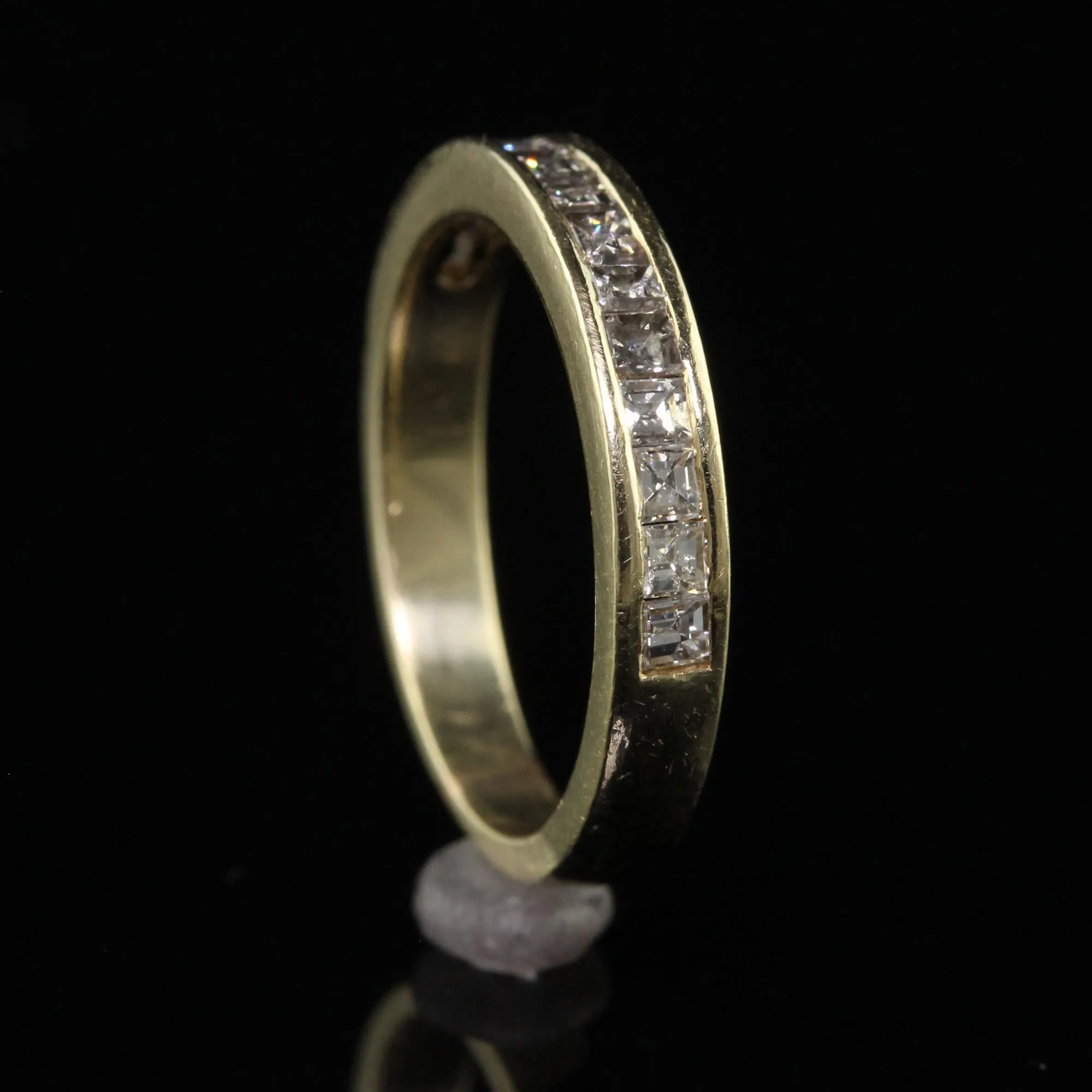 Vintage Retro 14K Yellow Gold Carre Cut Diamond Wedding Band - Size 5