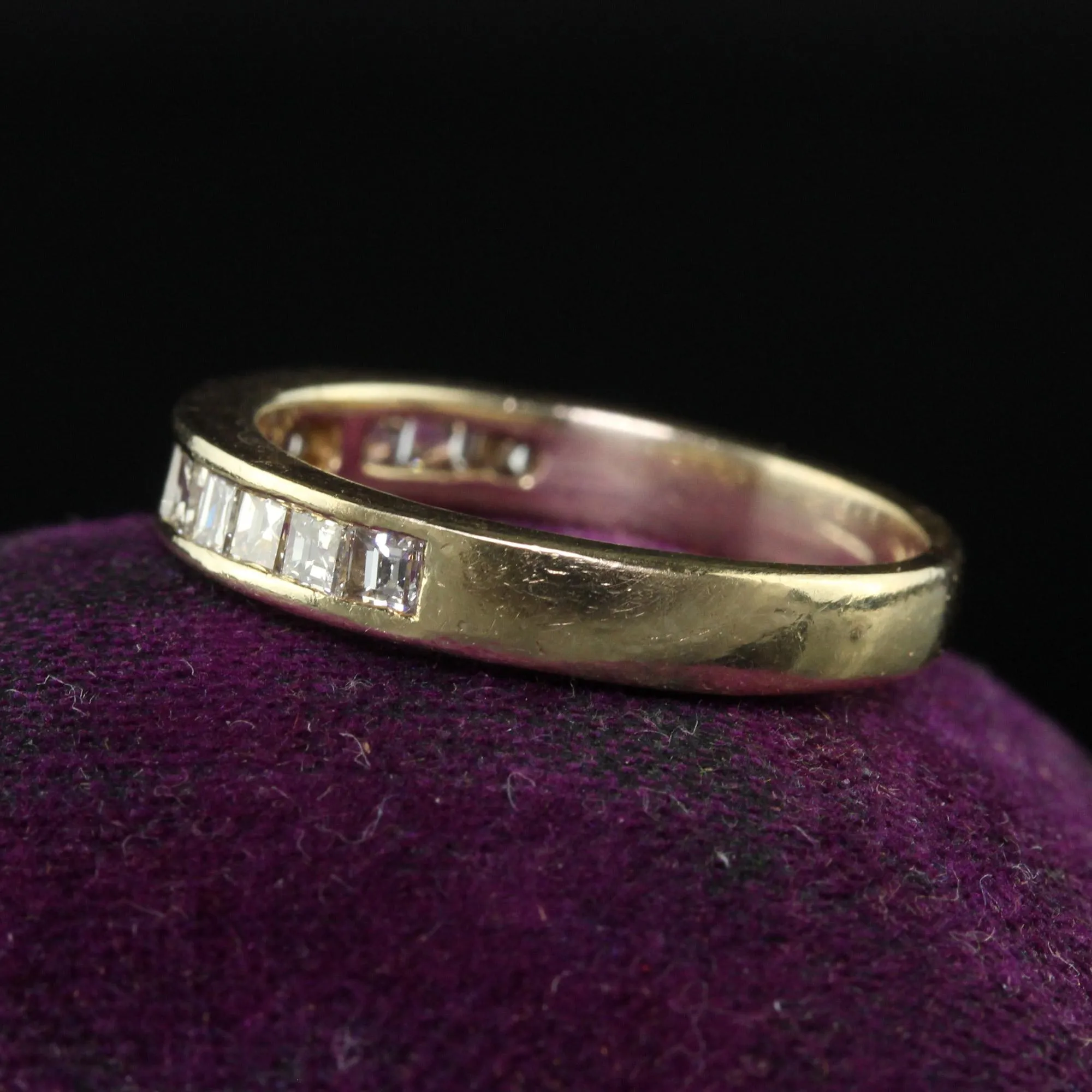 Vintage Retro 14K Yellow Gold Carre Cut Diamond Wedding Band - Size 5