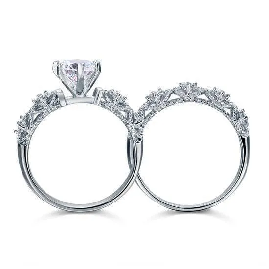 Vintage Style Victorian Art Deco 1.25 Ct Diamond 2-Pcs Engagement Ring Set