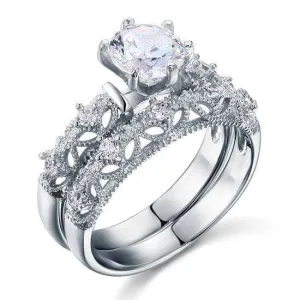 Vintage Style Victorian Art Deco 1.25 Ct Diamond 2-Pcs Engagement Ring Set