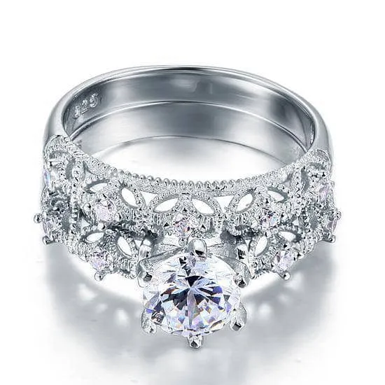Vintage Style Victorian Art Deco 1.25 Ct Diamond 2-Pcs Engagement Ring Set