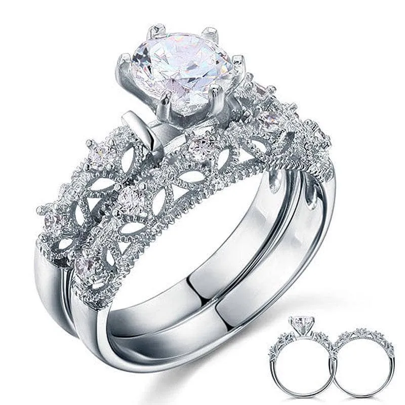 Vintage Style Victorian Art Deco 1.25 Ct Diamond 2-Pcs Engagement Ring Set
