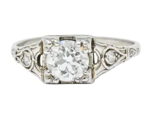 Wheeler & Co. Art Deco Diamond 18 Karat White Gold Engagement Ring GIA