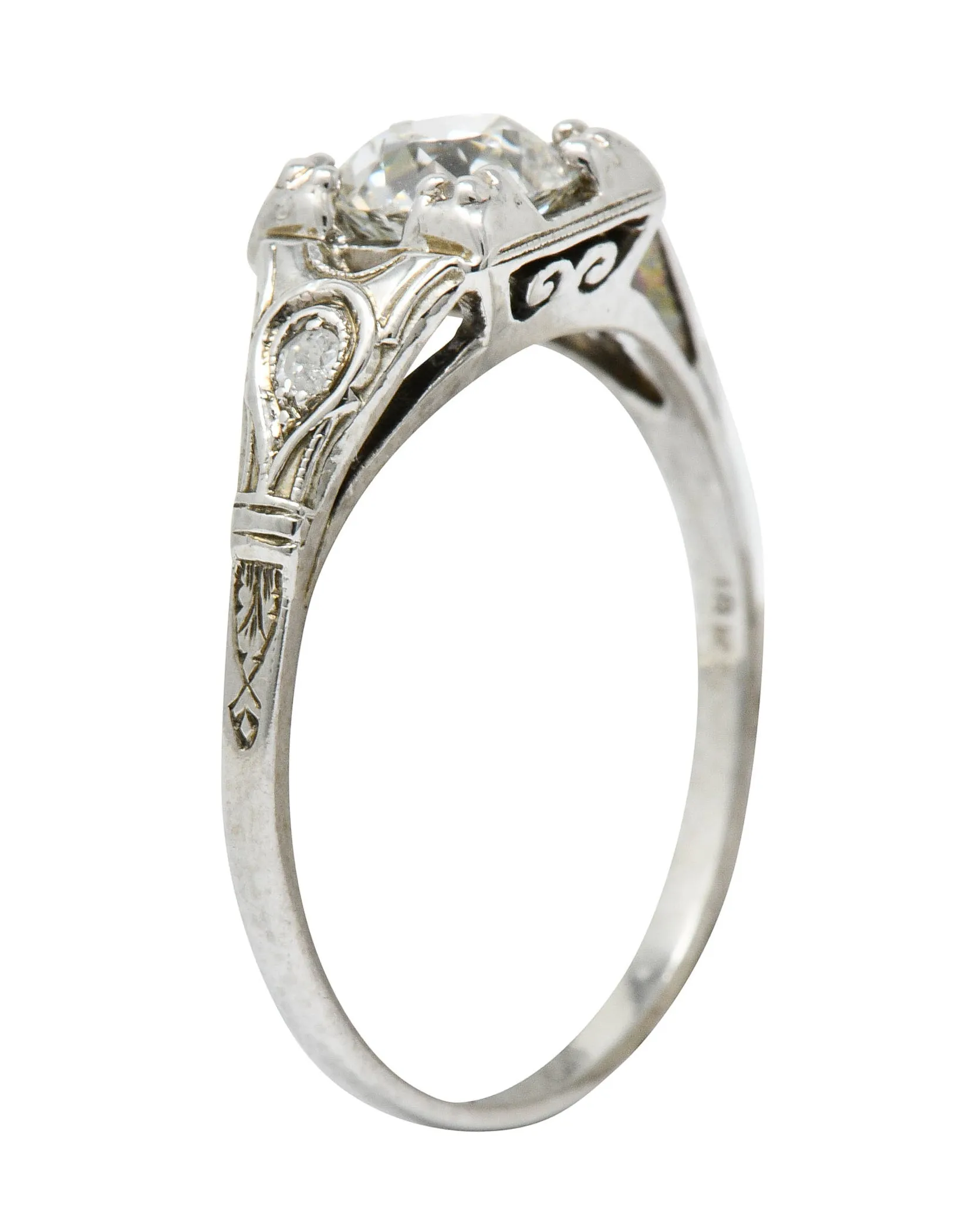 Wheeler & Co. Art Deco Diamond 18 Karat White Gold Engagement Ring GIA