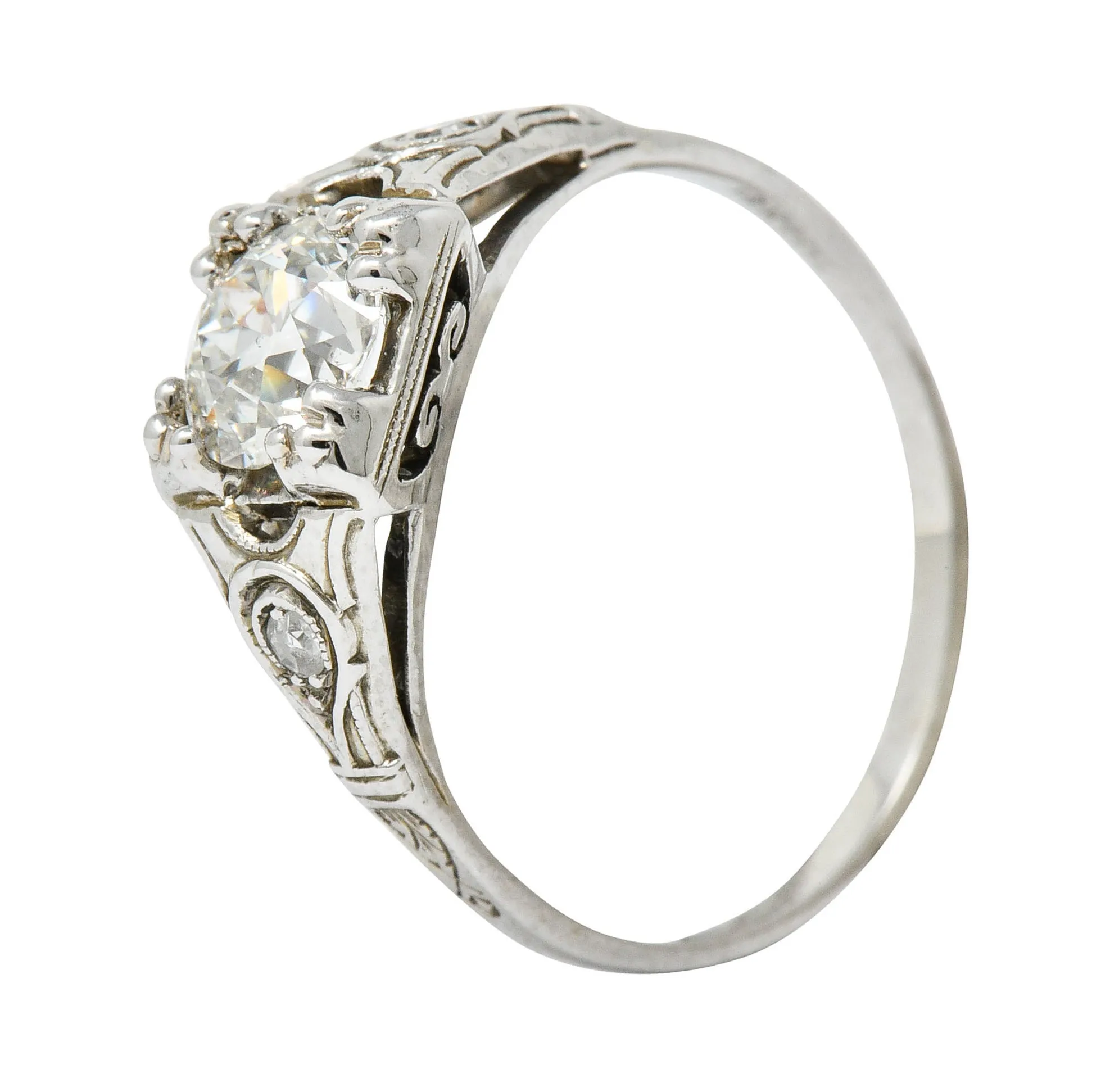 Wheeler & Co. Art Deco Diamond 18 Karat White Gold Engagement Ring GIA