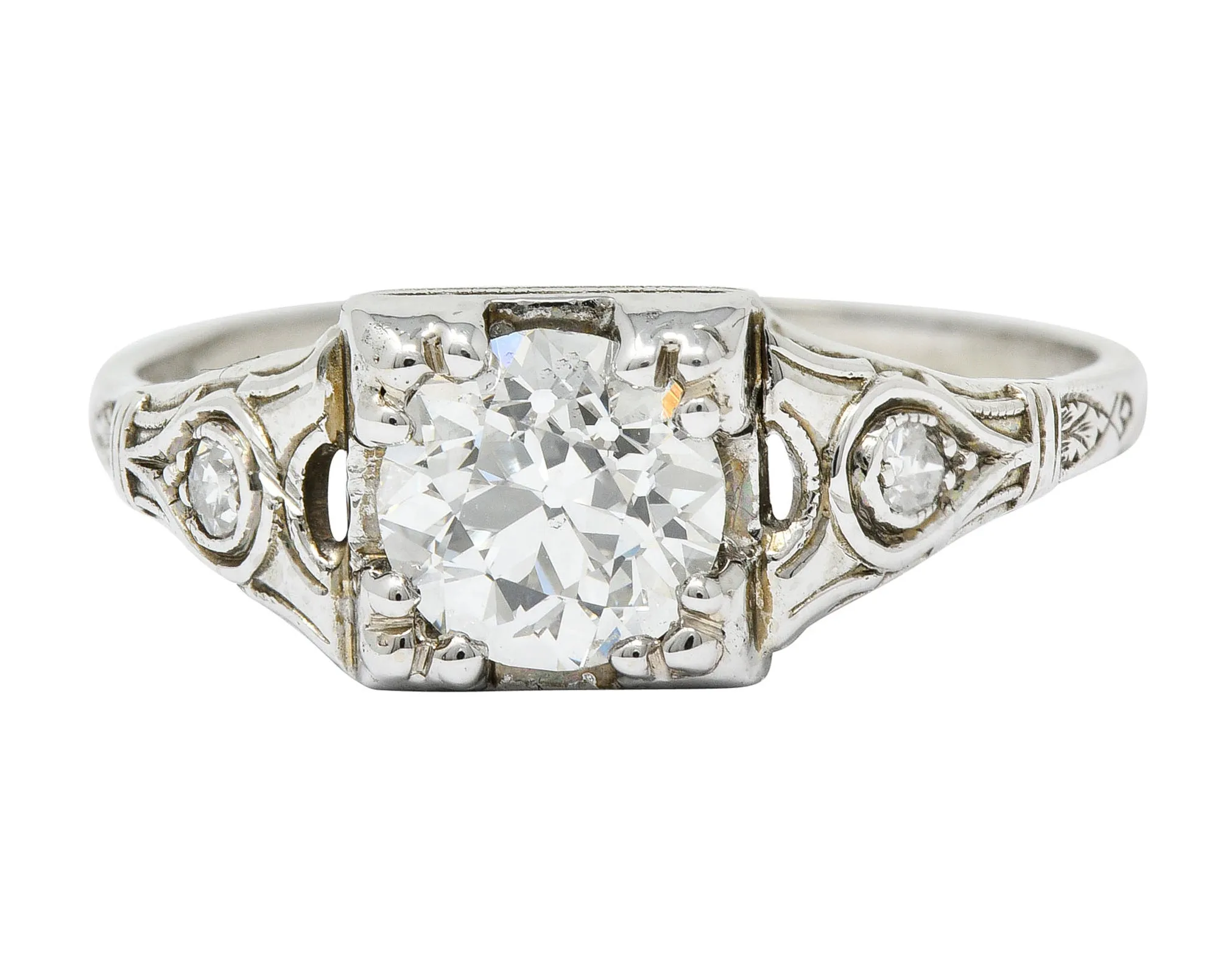 Wheeler & Co. Art Deco Diamond 18 Karat White Gold Engagement Ring GIA