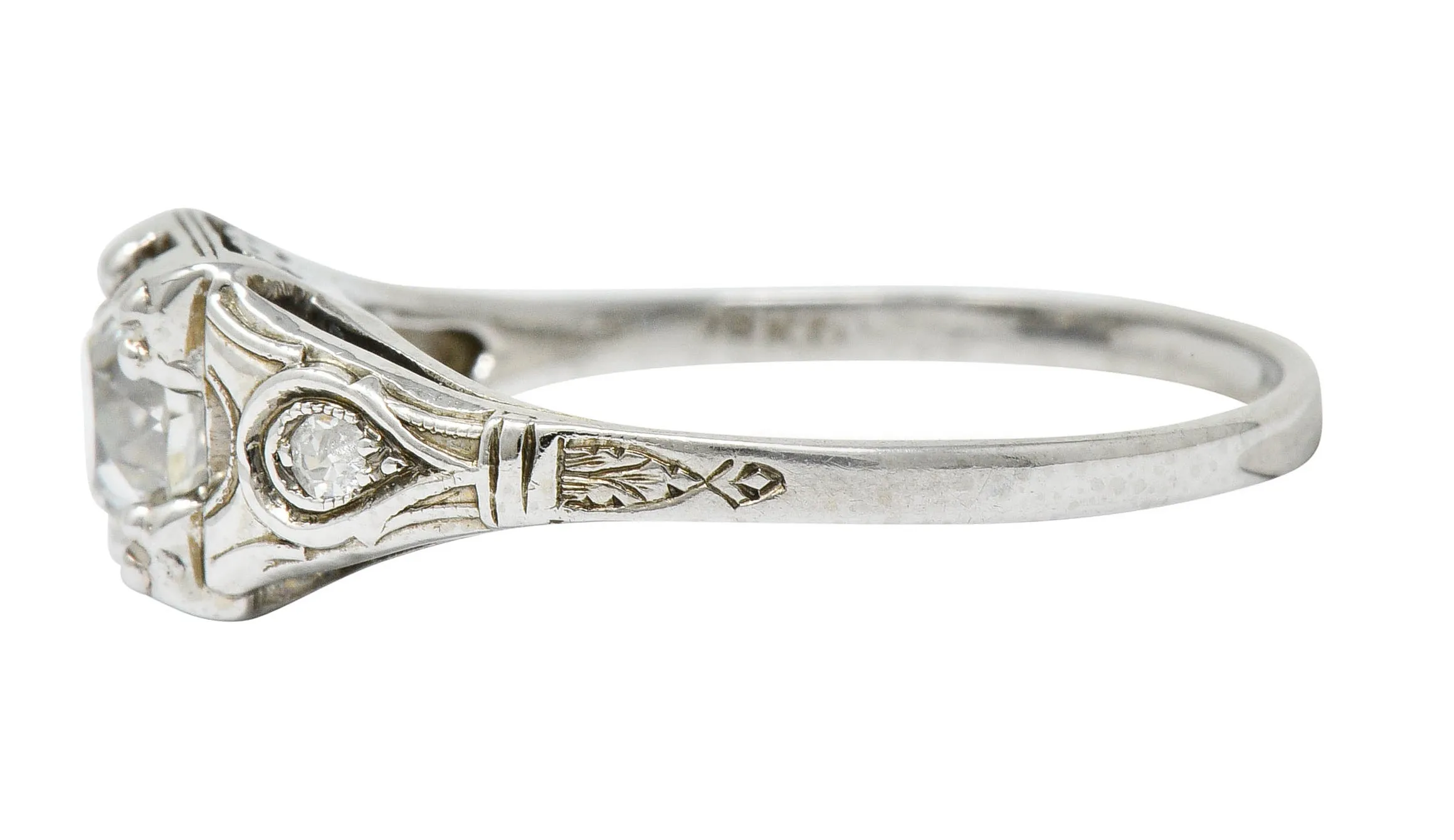 Wheeler & Co. Art Deco Diamond 18 Karat White Gold Engagement Ring GIA